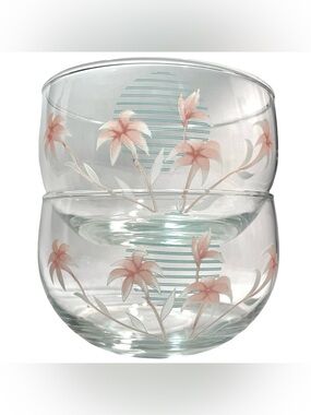 Vintage 1980s Pasabahce Türkiye Solaria Retro Lilly Flowers Stripes Glass Bowls